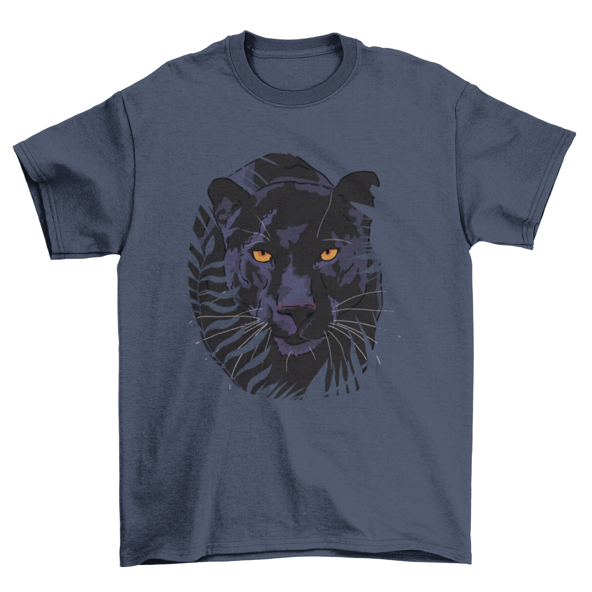 Black Panther t-shirt featuring a panther hidden among jungle leaves and plants, showcasing vibrant colors and intricate details.