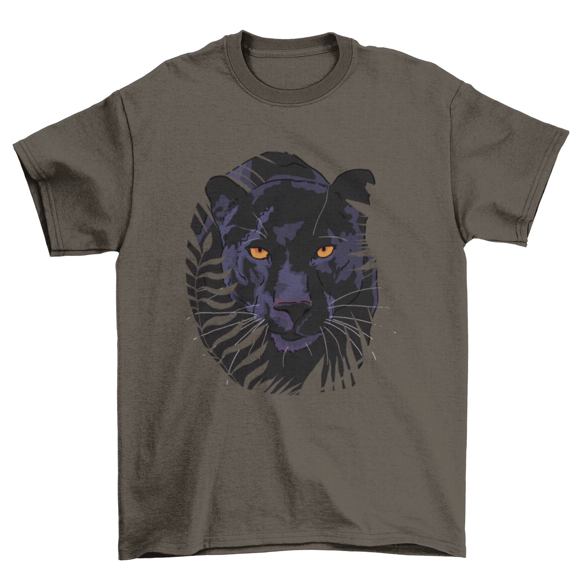 Black Panther t-shirt featuring a panther hidden among jungle leaves and plants, showcasing vibrant colors and intricate details.