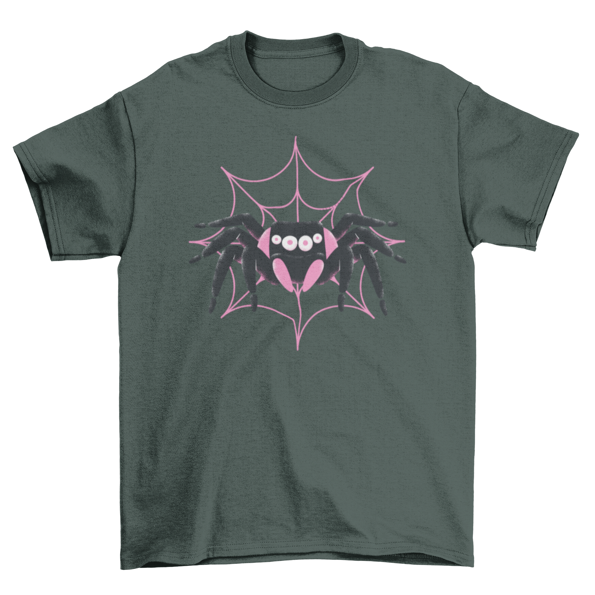 Black Pink Spider T-shirt featuring a cute spider illustration in black and pink colors, perfect for casual wear.