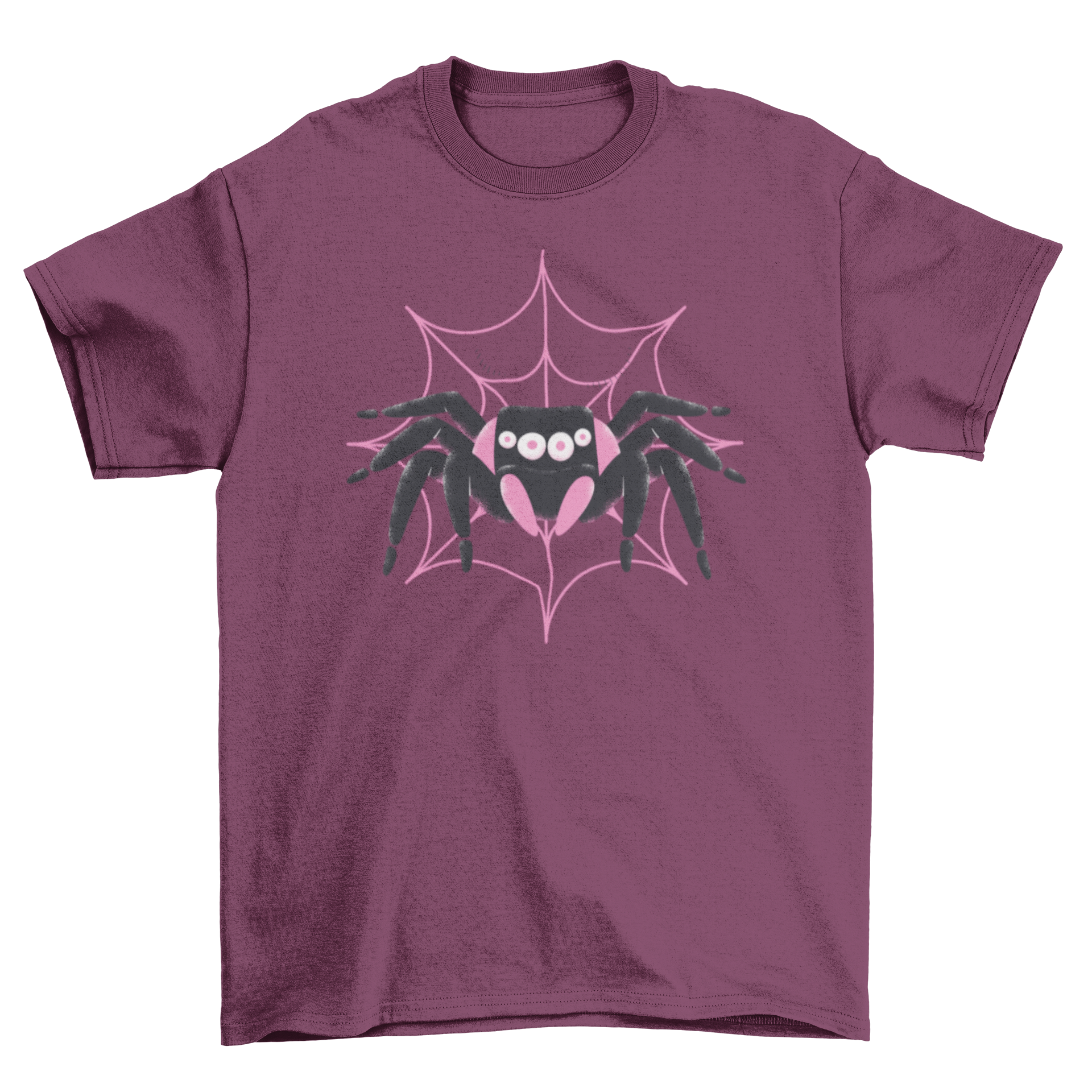 Black Pink Spider T-shirt featuring a cute spider illustration in black and pink colors, perfect for casual wear.