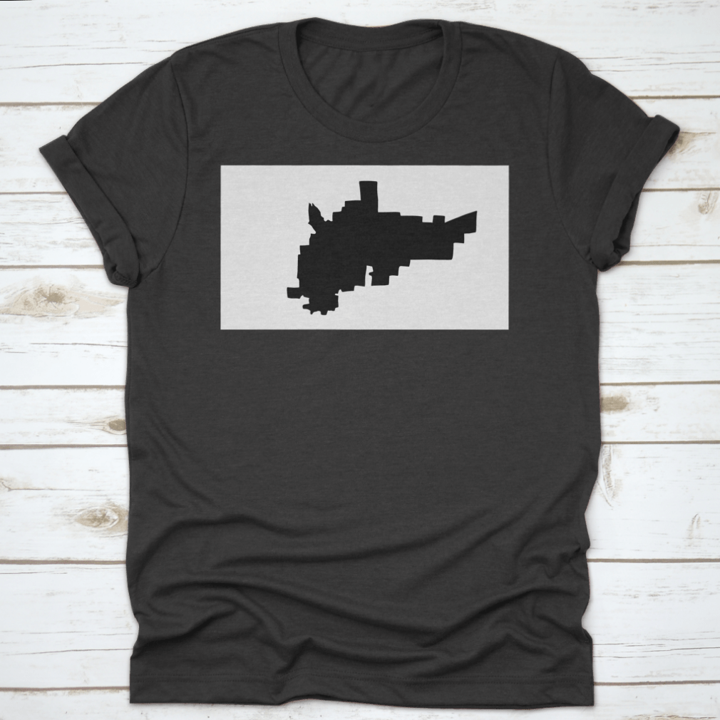 Black silhouette of Amarillo city map in Texas, showcasing a stylish travel vector design on a cotton fabric.