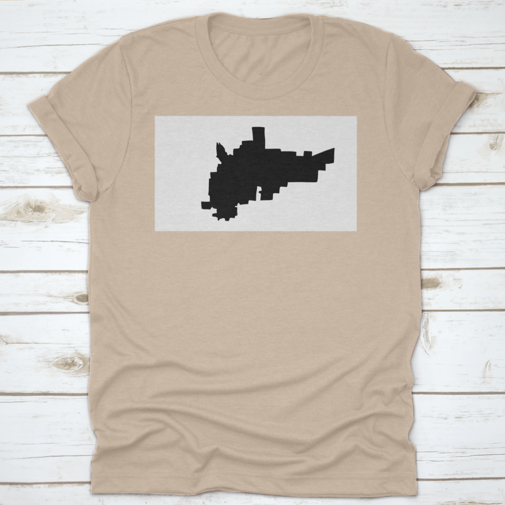 Black silhouette of Amarillo city map in Texas, showcasing a stylish travel vector design on a cotton fabric.