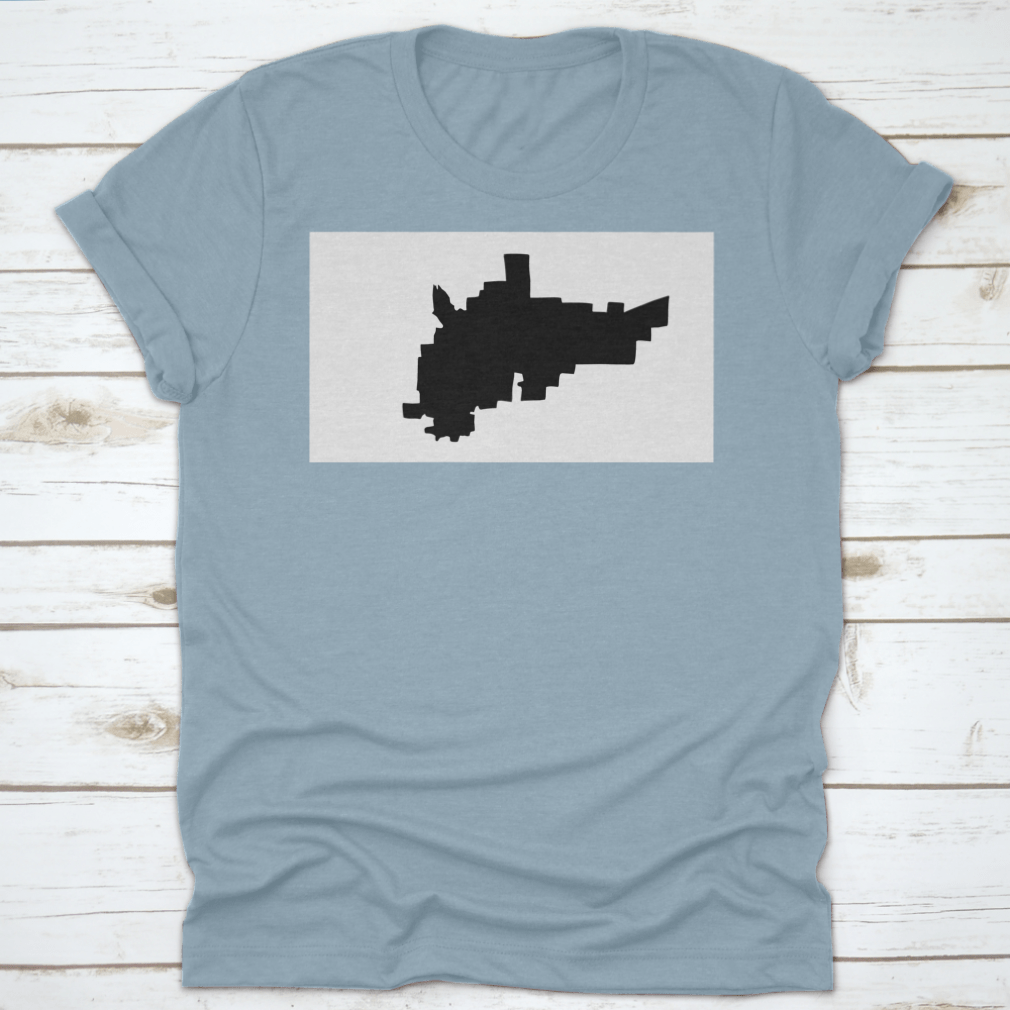 Black silhouette of Amarillo city map in Texas, showcasing a stylish travel vector design on a cotton fabric.