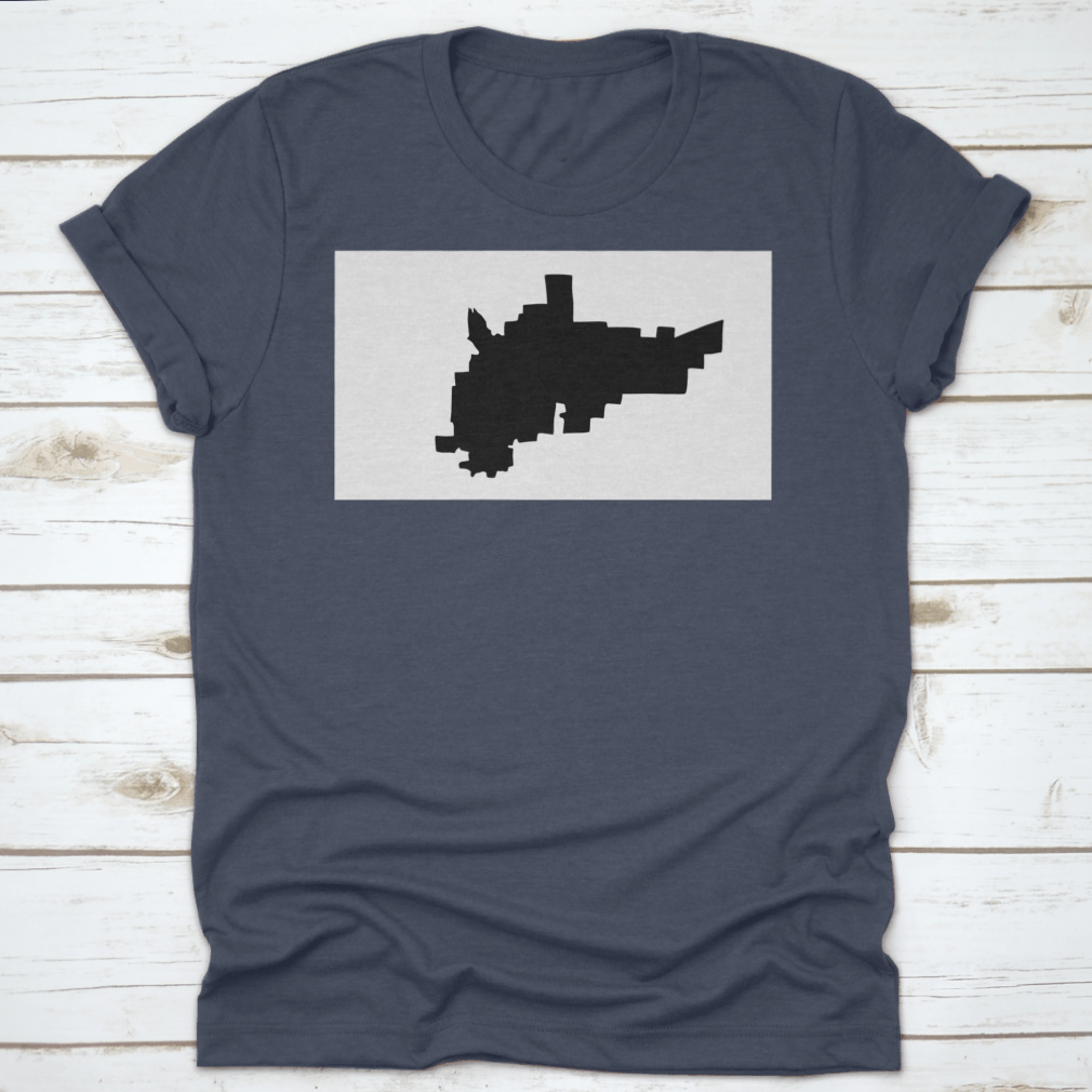 Black silhouette of Amarillo city map in Texas, showcasing a stylish travel vector design on a cotton fabric.