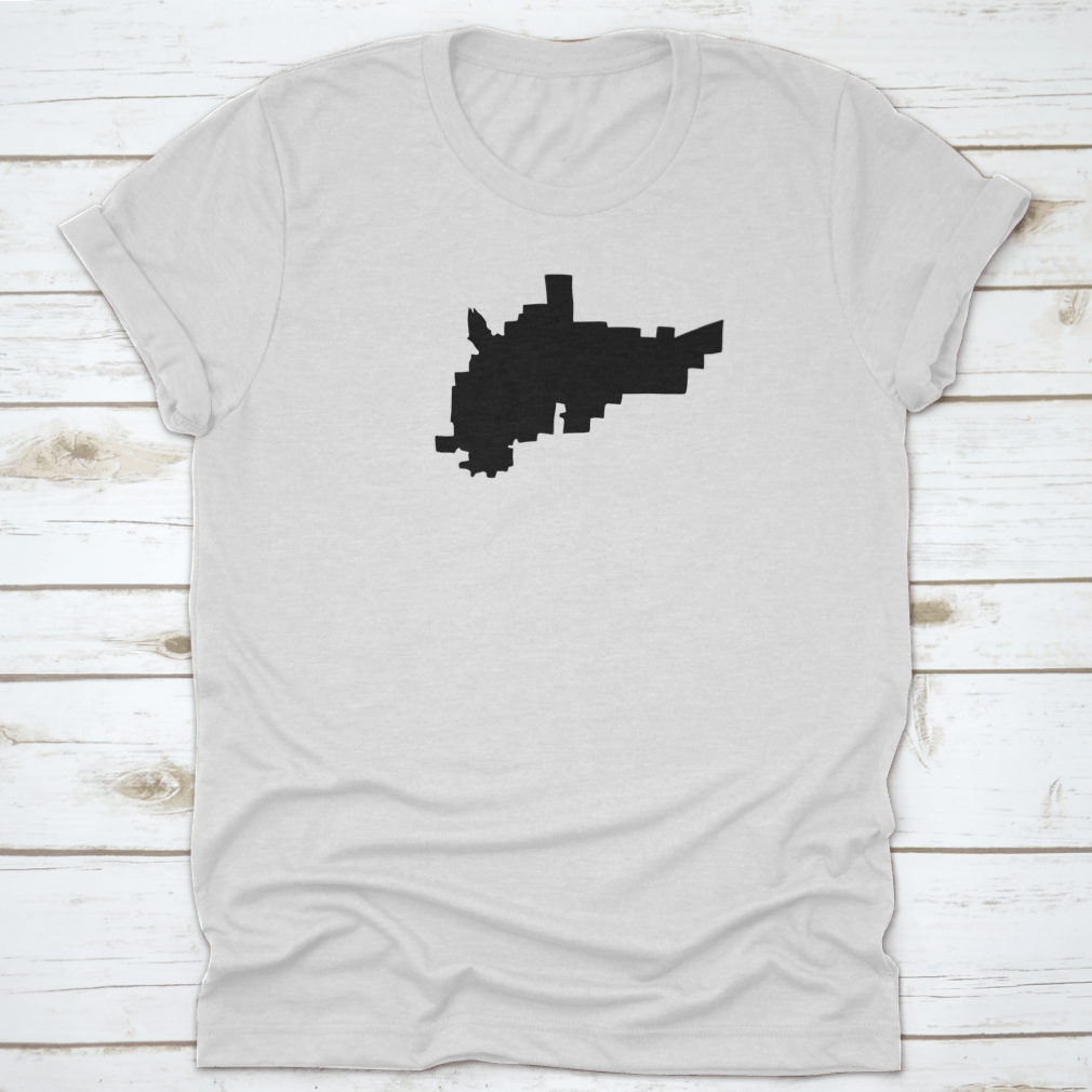 Black silhouette of Amarillo city map in Texas, showcasing a stylish travel vector design on a cotton fabric.