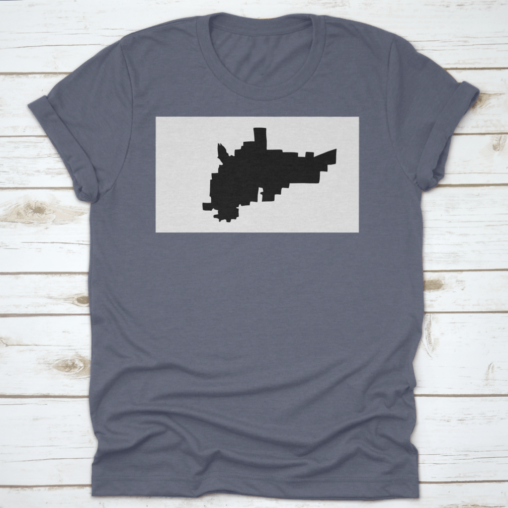 Black silhouette of Amarillo city map in Texas, showcasing a stylish travel vector design on a cotton fabric.