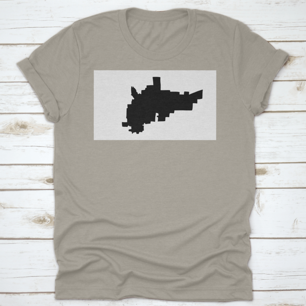 Black silhouette of Amarillo city map in Texas, showcasing a stylish travel vector design on a cotton fabric.