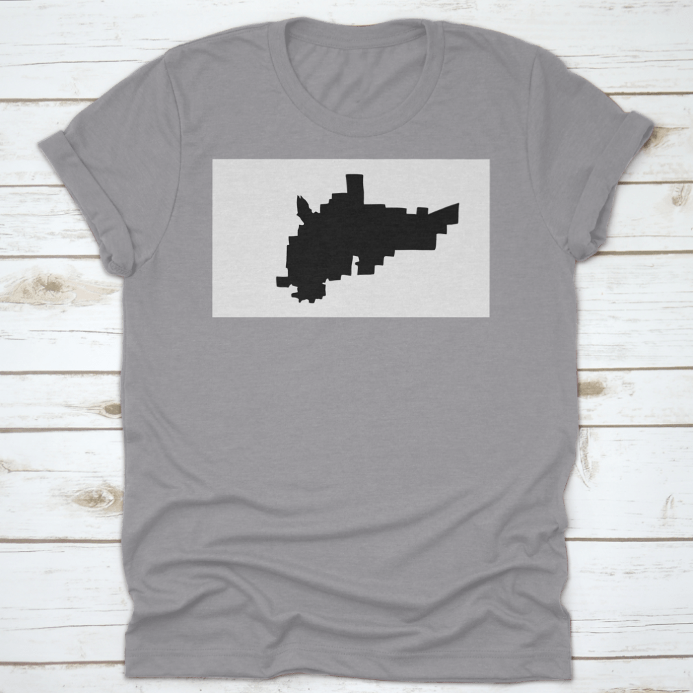 Black silhouette of Amarillo city map in Texas, showcasing a stylish travel vector design on a cotton fabric.