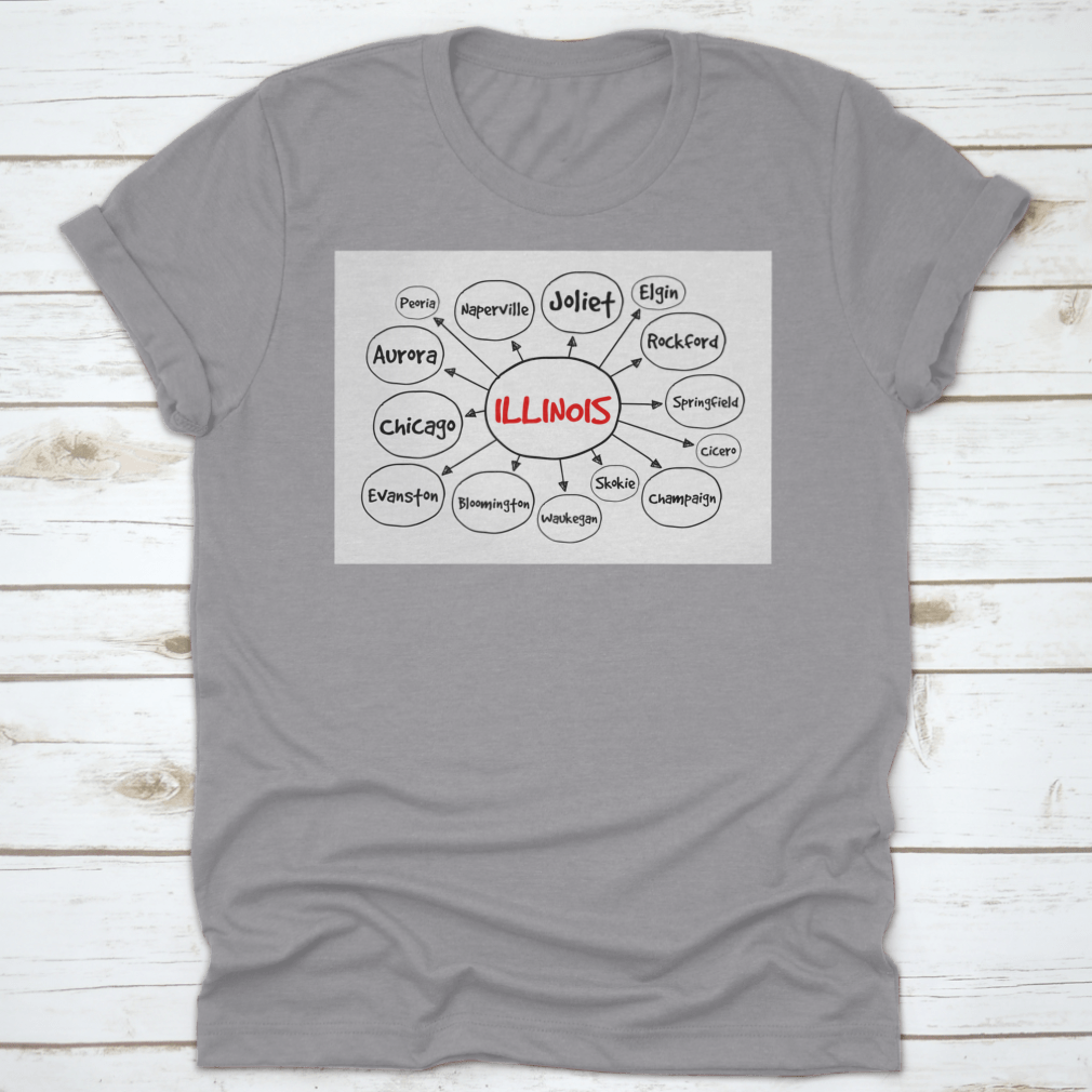 Black silhouette word mind map featuring a list of major US cities highlighted in red, designed for educational and decorative purposes.