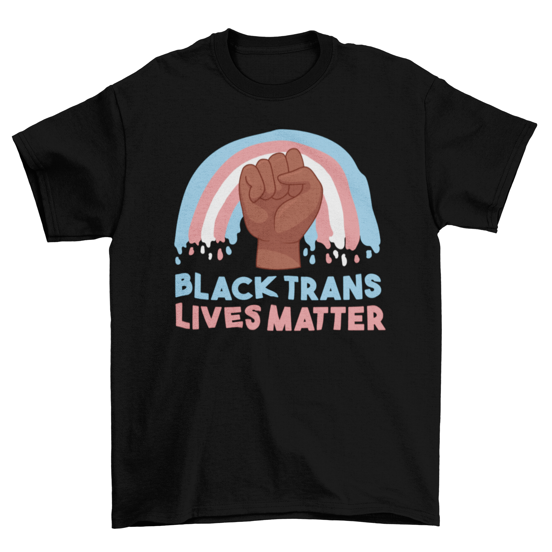 Black t-shirt with the text 'Black Trans Lives Matter' prominently displayed in bold letters.