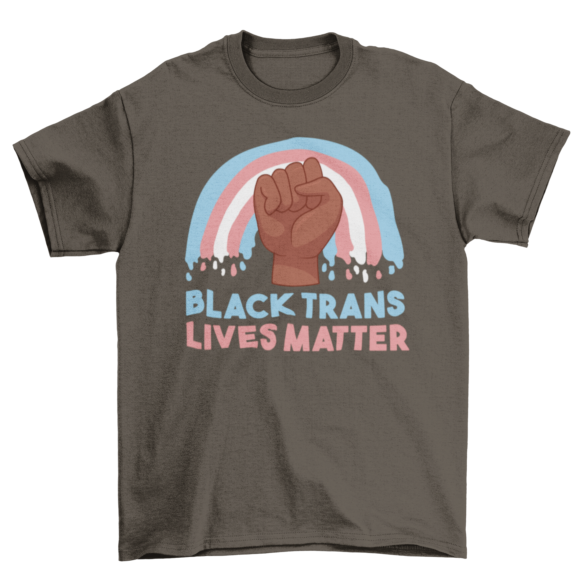 Black t-shirt with the text 'Black Trans Lives Matter' prominently displayed in bold letters.