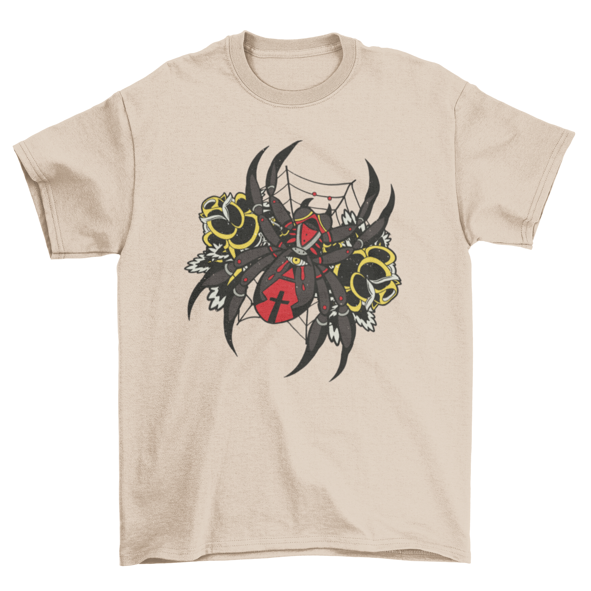 Black Widow Spider T-Shirt featuring a detailed tattoo-style illustration of a black widow spider.