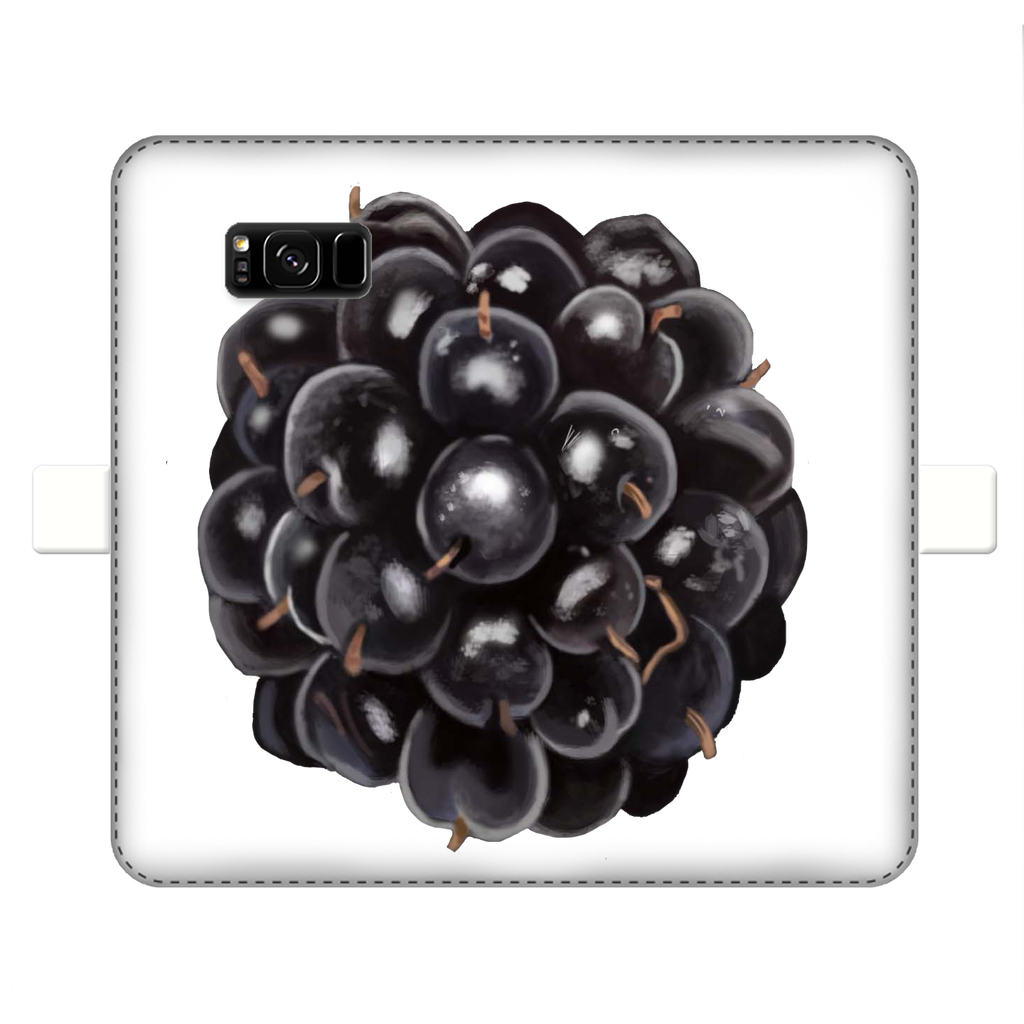 BlackBerry Fully Printed Wallet Case showcasing vibrant designs, made of faux leather with a magnetic closure, suitable for iPhone and Samsung models.