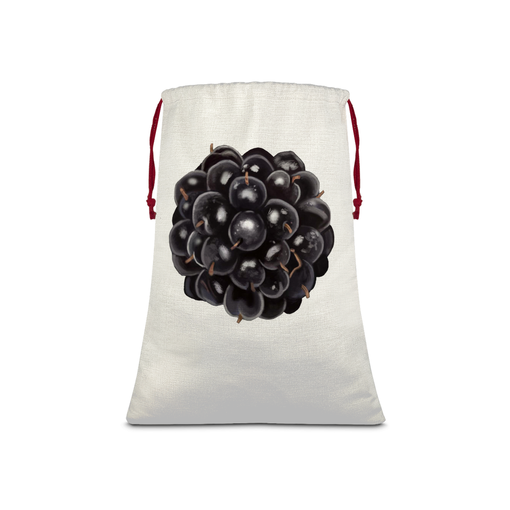 BlackBerry Sublimation Linen Drawstring Sack with red drawstring, showcasing its linen effect and spacious design.