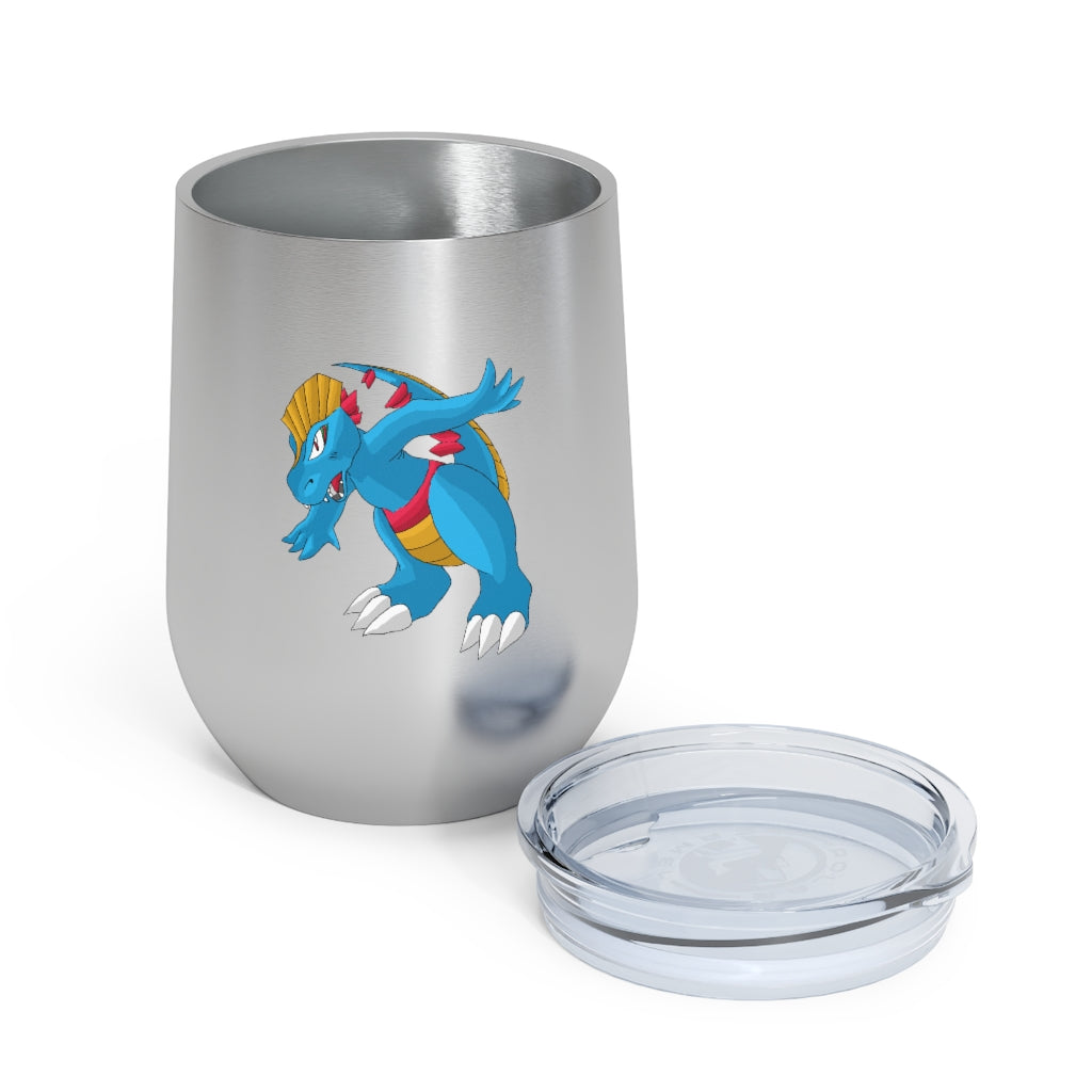 Blastdile 12oz Insulated Wine Tumbler in stainless steel with clear lid, perfect for hot and cold beverages.