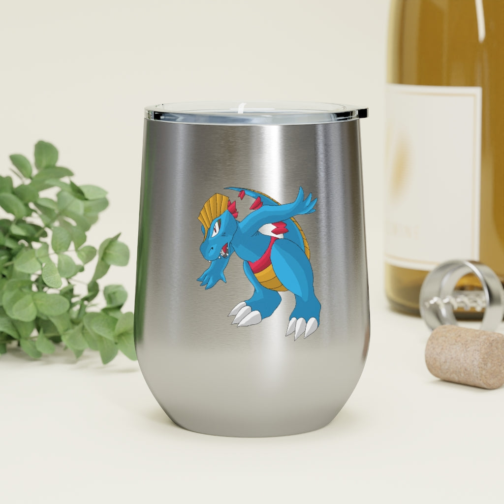 Blastdile 12oz Insulated Wine Tumbler in stainless steel with clear lid, perfect for hot and cold beverages.