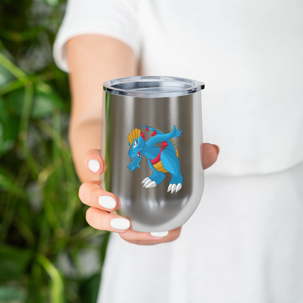 Blastdile 12oz Insulated Wine Tumbler in stainless steel with clear lid, perfect for hot and cold beverages.