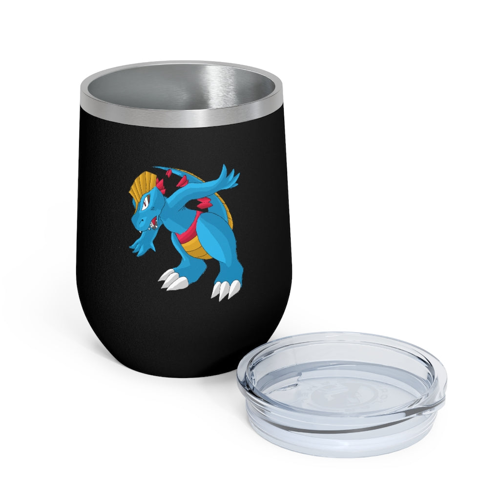 Blastdile 12oz Insulated Wine Tumbler in stainless steel with clear lid, perfect for hot and cold beverages.