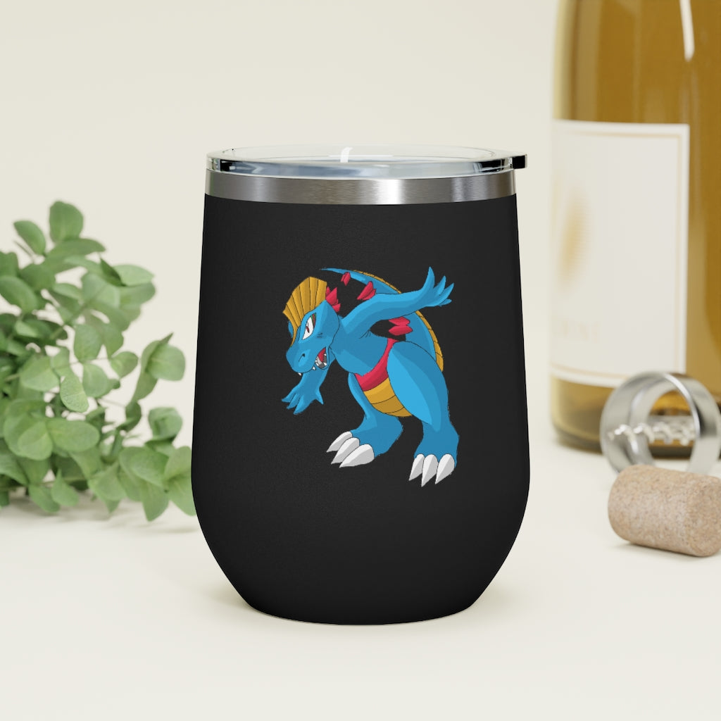 Blastdile 12oz Insulated Wine Tumbler in stainless steel with clear lid, perfect for hot and cold beverages.