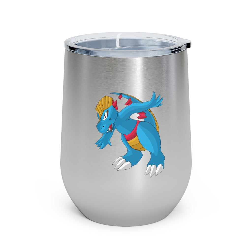 Blastdile 12oz Insulated Wine Tumbler in stainless steel with clear lid, perfect for hot and cold beverages.