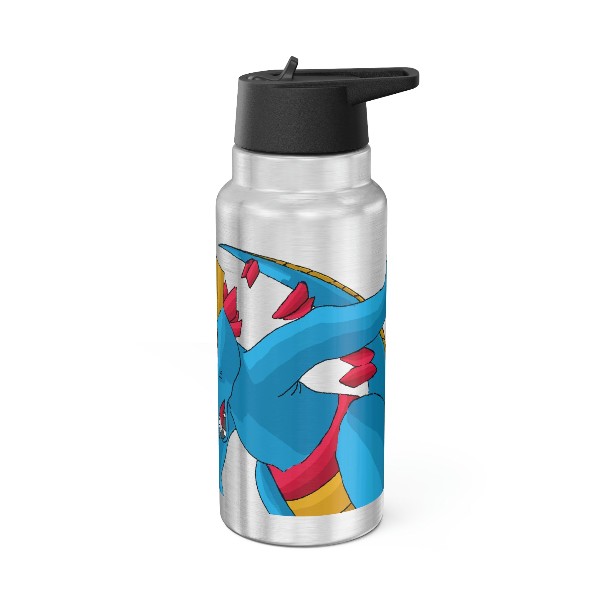 Blastdile Gator Tumbler in stainless steel with a straw, showcasing a customizable design.