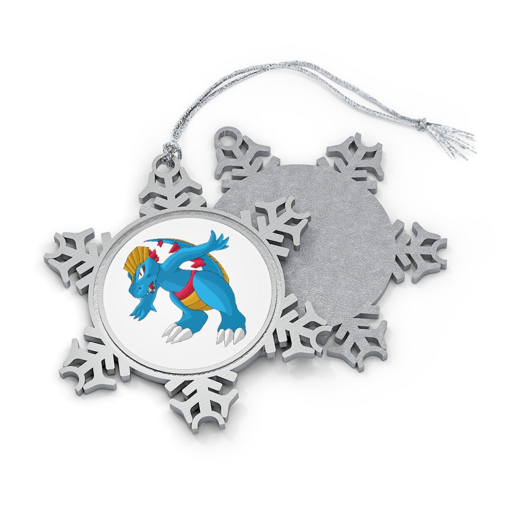 Blastdile Pewter Snowflake Ornament with silver-toned hanging string, showcasing intricate snowflake design.