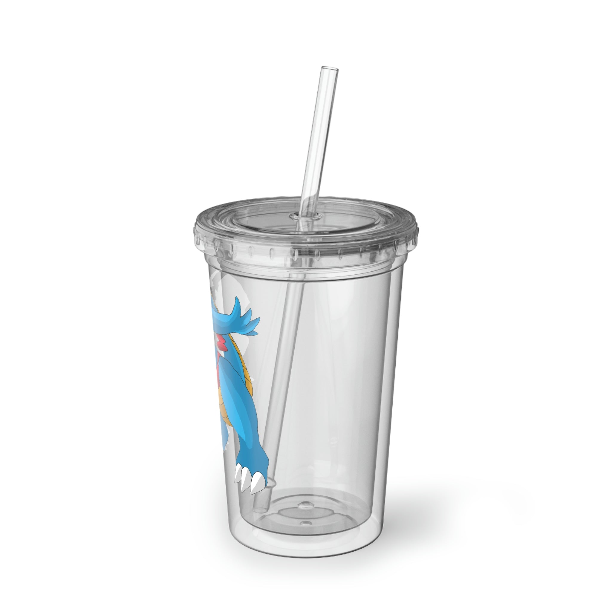 Blastdile Suave Acrylic Cup in stainless steel with a black plastic screw-on cap and a straw, showcasing a sleek design.