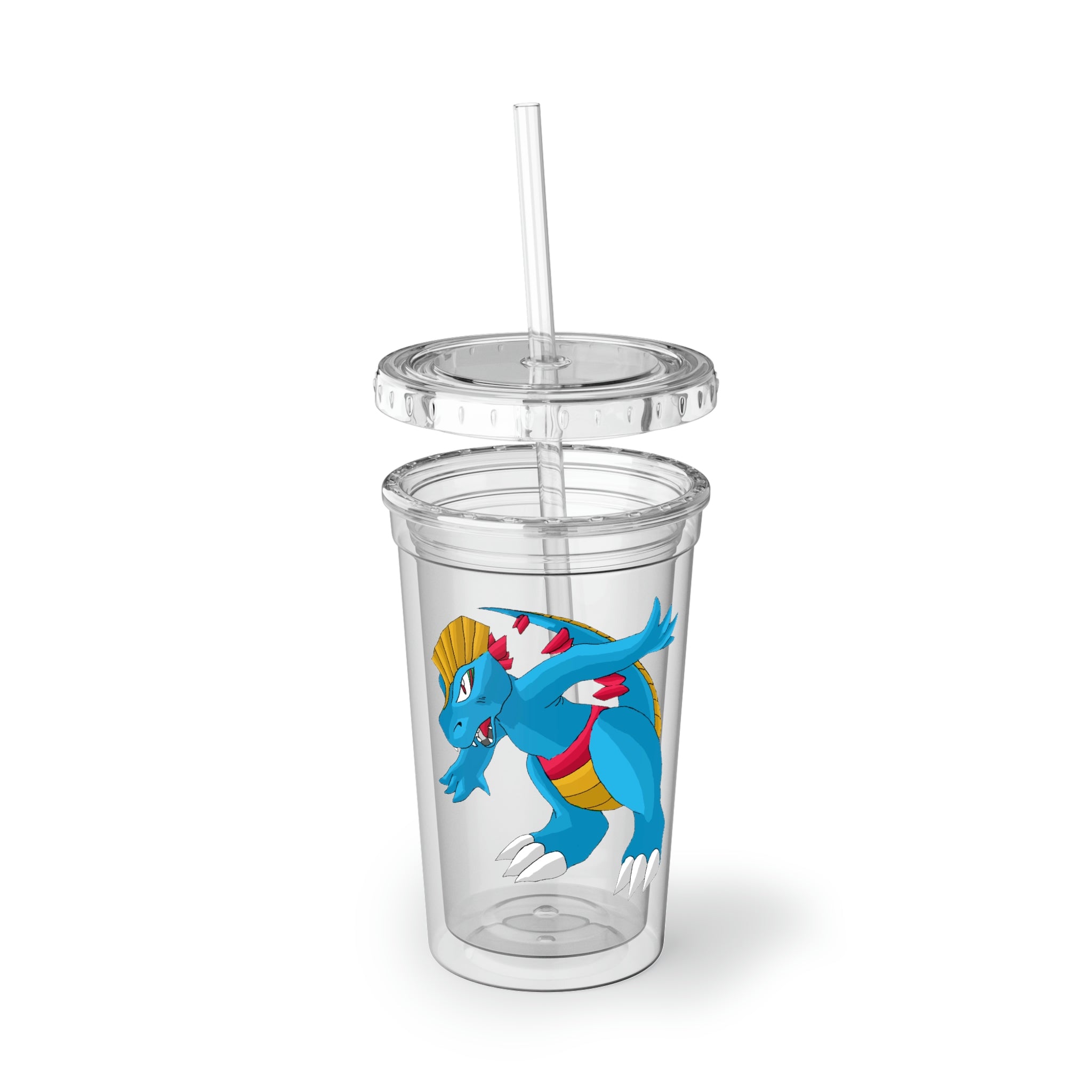 Blastdile Suave Acrylic Cup in stainless steel with a black plastic screw-on cap and a straw, showcasing a sleek design.