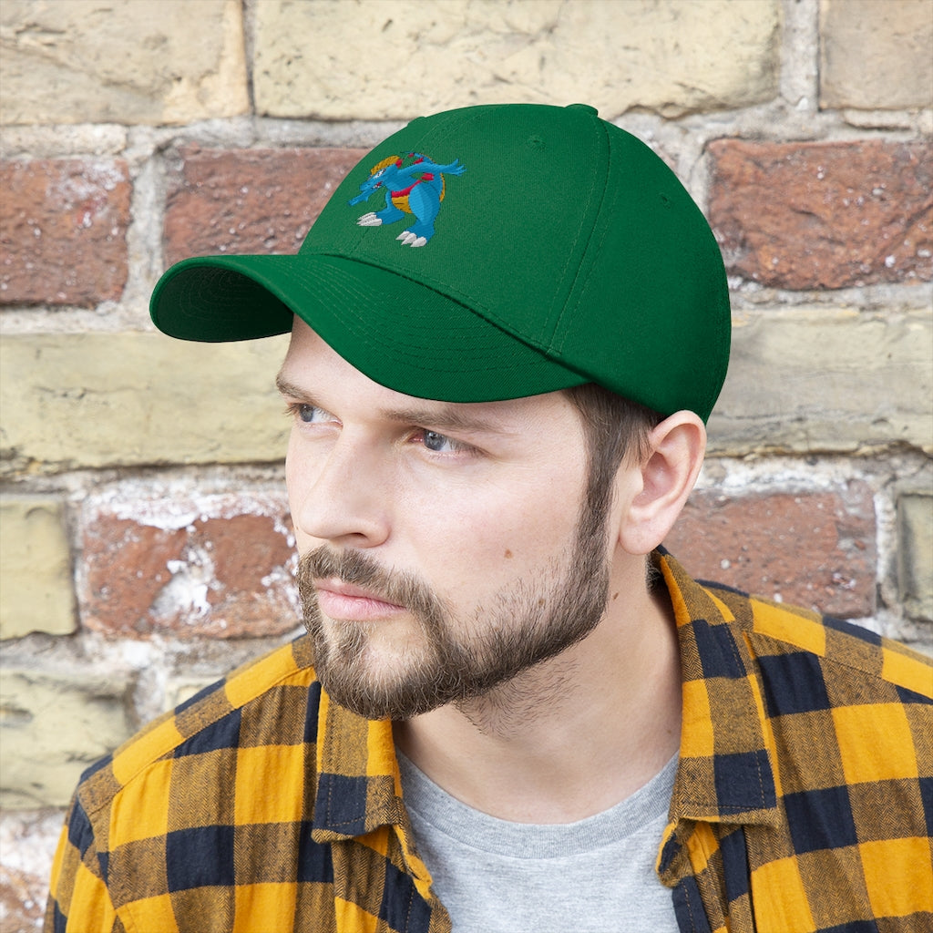 Blastdile Unisex Twill Hat in cotton twill, featuring a classic 6-panel design and adjustable Velcro closure, perfect for outdoor activities.