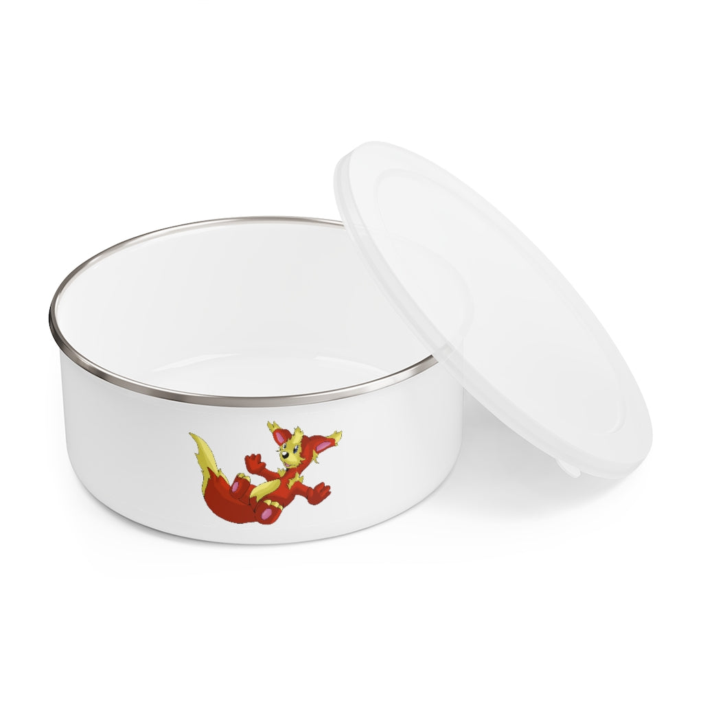 Blazeon Enamel Bowl featuring a stylish design, translucent lid, and anti-slip backing, available in three sizes.