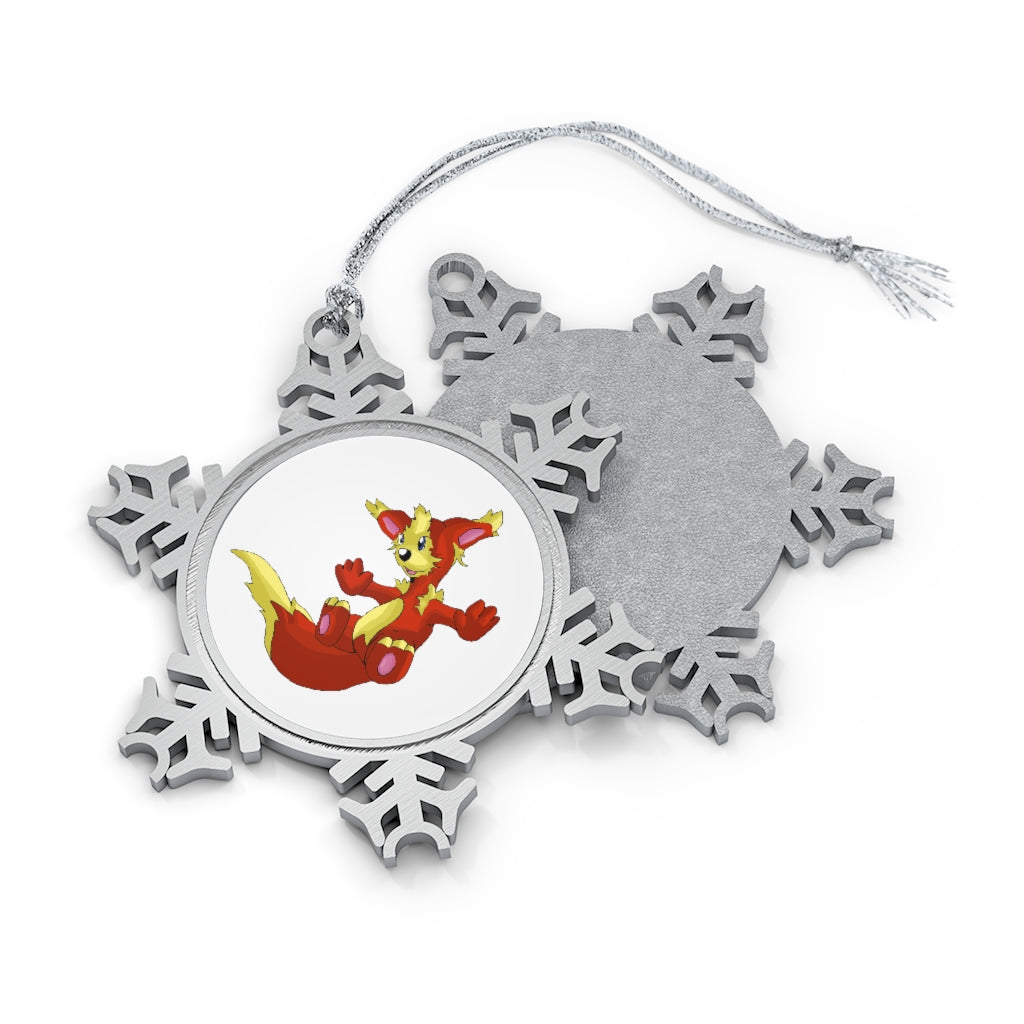 Blazeon Pewter Snowflake Ornament with silver-toned hanging string, showcasing intricate snowflake design.