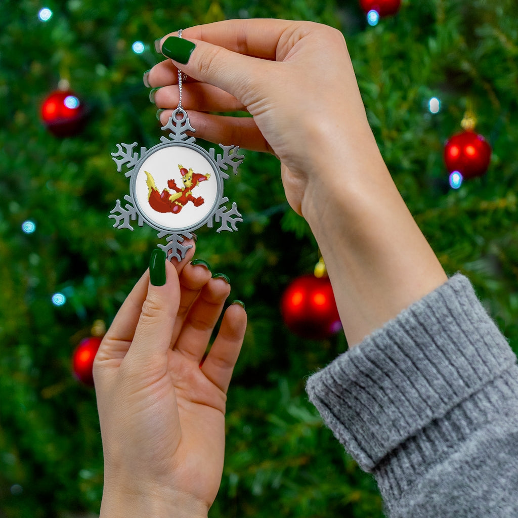 Blazeon Pewter Snowflake Ornament with silver-toned hanging string, showcasing intricate snowflake design.