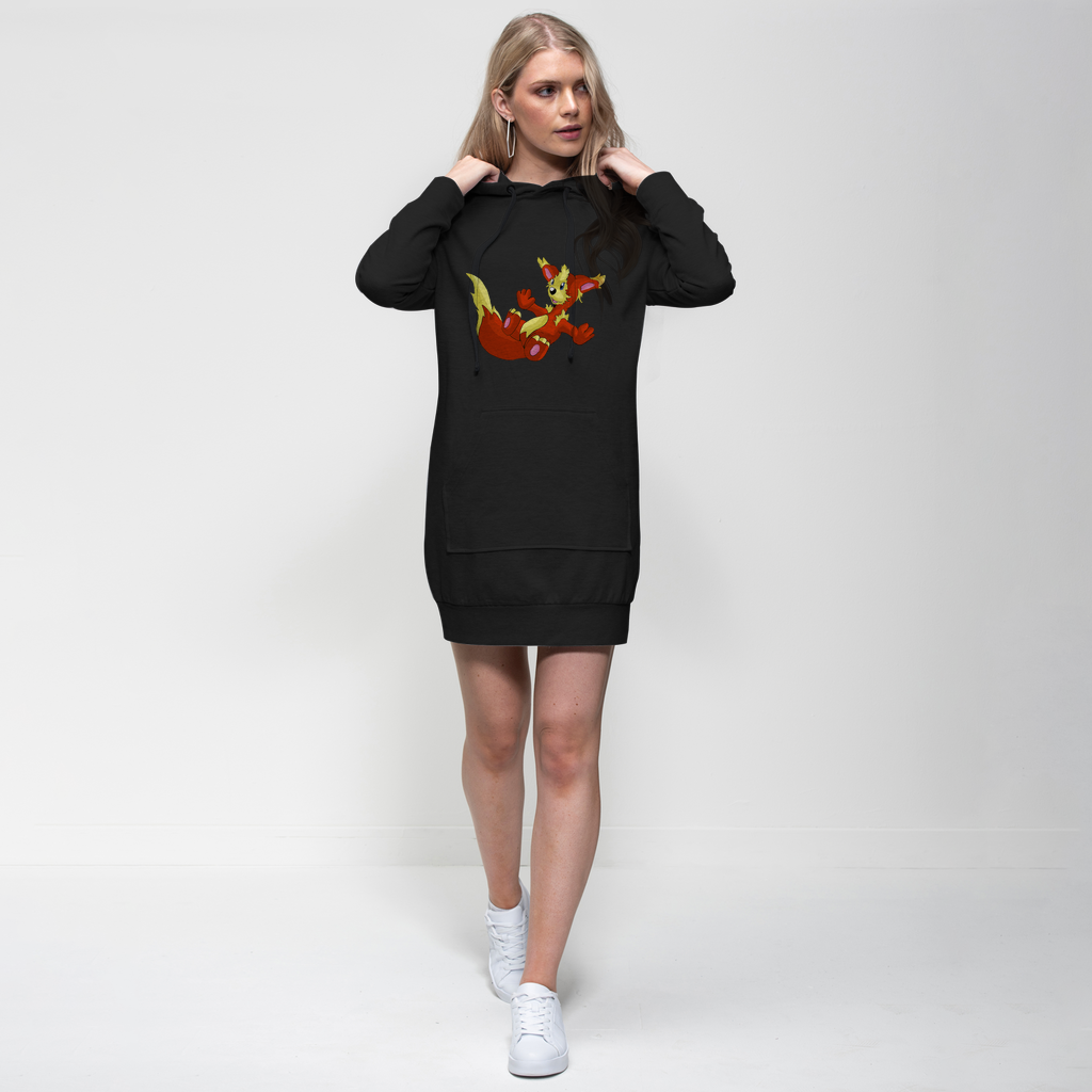 Blazeon Premium Adult Hoodie Dress in various colors, featuring a hood, full-length sleeves, and a kangaroo pouch pocket.