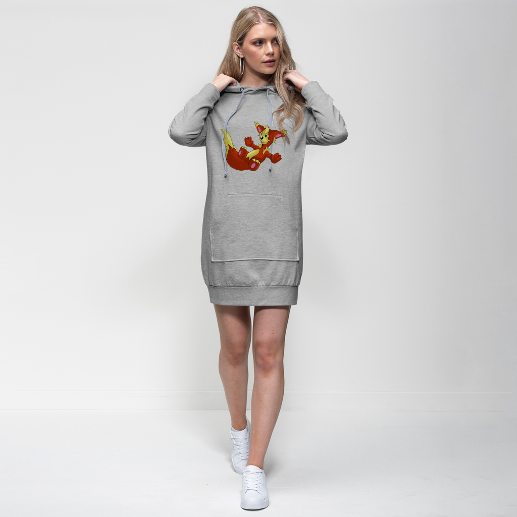 Blazeon Premium Adult Hoodie Dress in various colors, featuring a hood, full-length sleeves, and a kangaroo pouch pocket.