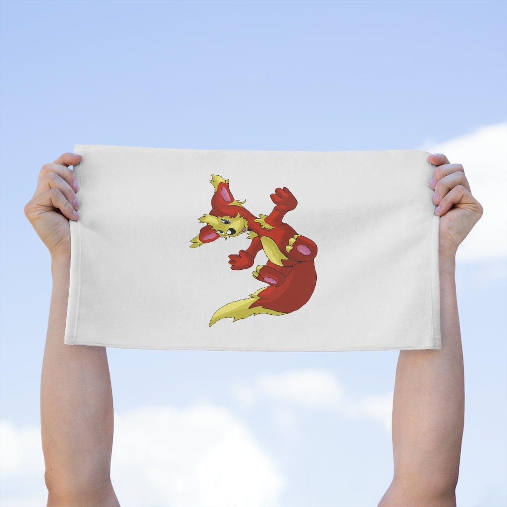 Blazeon Rally Towel measuring 11x18 inches, featuring a soft polyester front and absorbent cotton backing, ideal for sports and events.