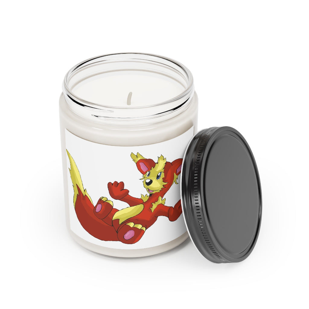 Blazeon Scented Candle in a glass container, featuring a permanent label, showcasing its vegan soy coconut wax and soothing aroma.