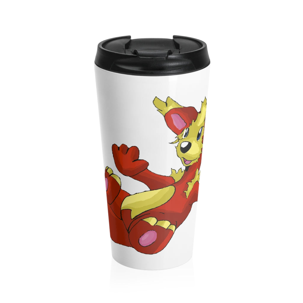 Blazeon Stainless Steel Travel Mug with black lid, showcasing a sleek design and vibrant sublimation print.