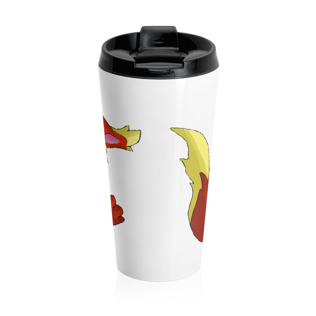 Blazeon Stainless Steel Travel Mug with black lid, showcasing a sleek design and vibrant sublimation print.