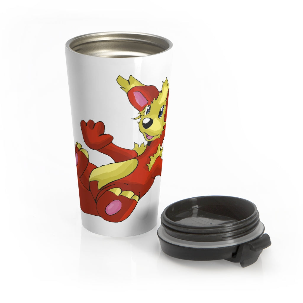 Blazeon Stainless Steel Travel Mug with black lid, showcasing a sleek design and vibrant sublimation print.