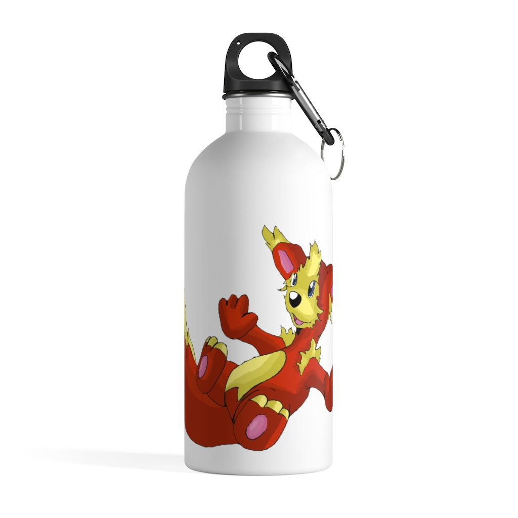 Blazeon Stainless Steel Water Bottle with a plastic screw top and carabiner, showcasing its sleek design and vibrant print.