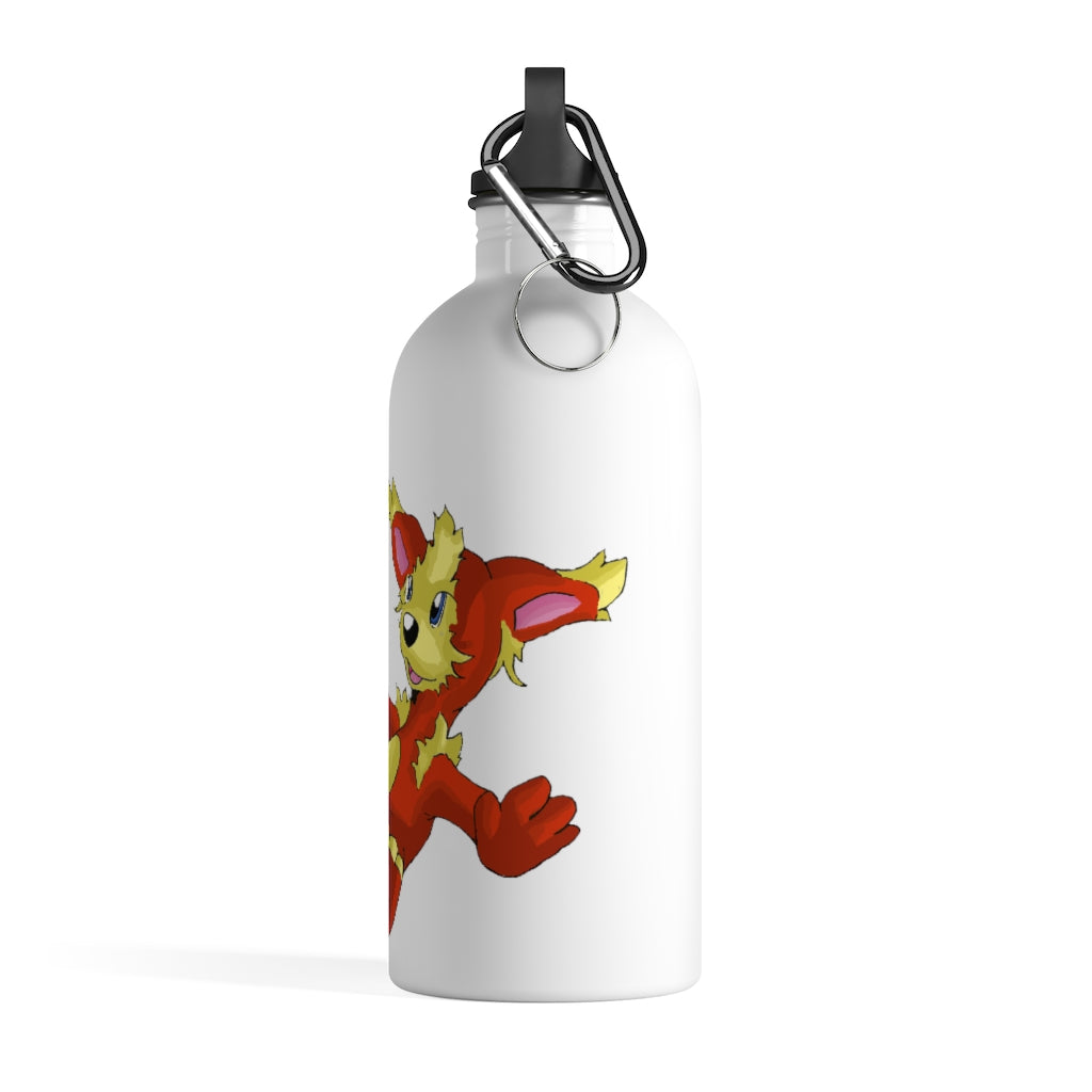 Blazeon Stainless Steel Water Bottle with a plastic screw top and carabiner, showcasing its sleek design and vibrant print.