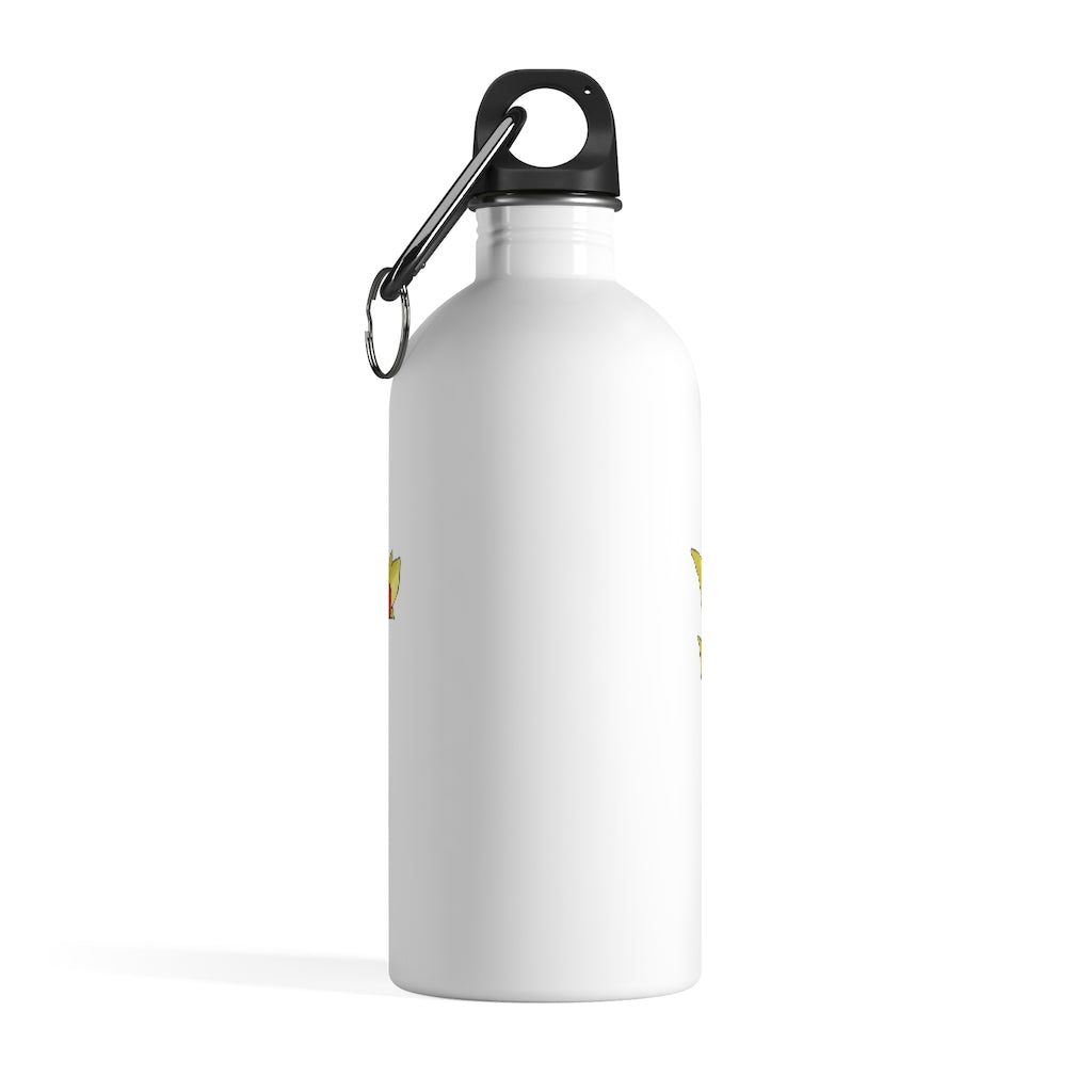 Blazeon Stainless Steel Water Bottle with a plastic screw top and carabiner, showcasing its sleek design and vibrant print.