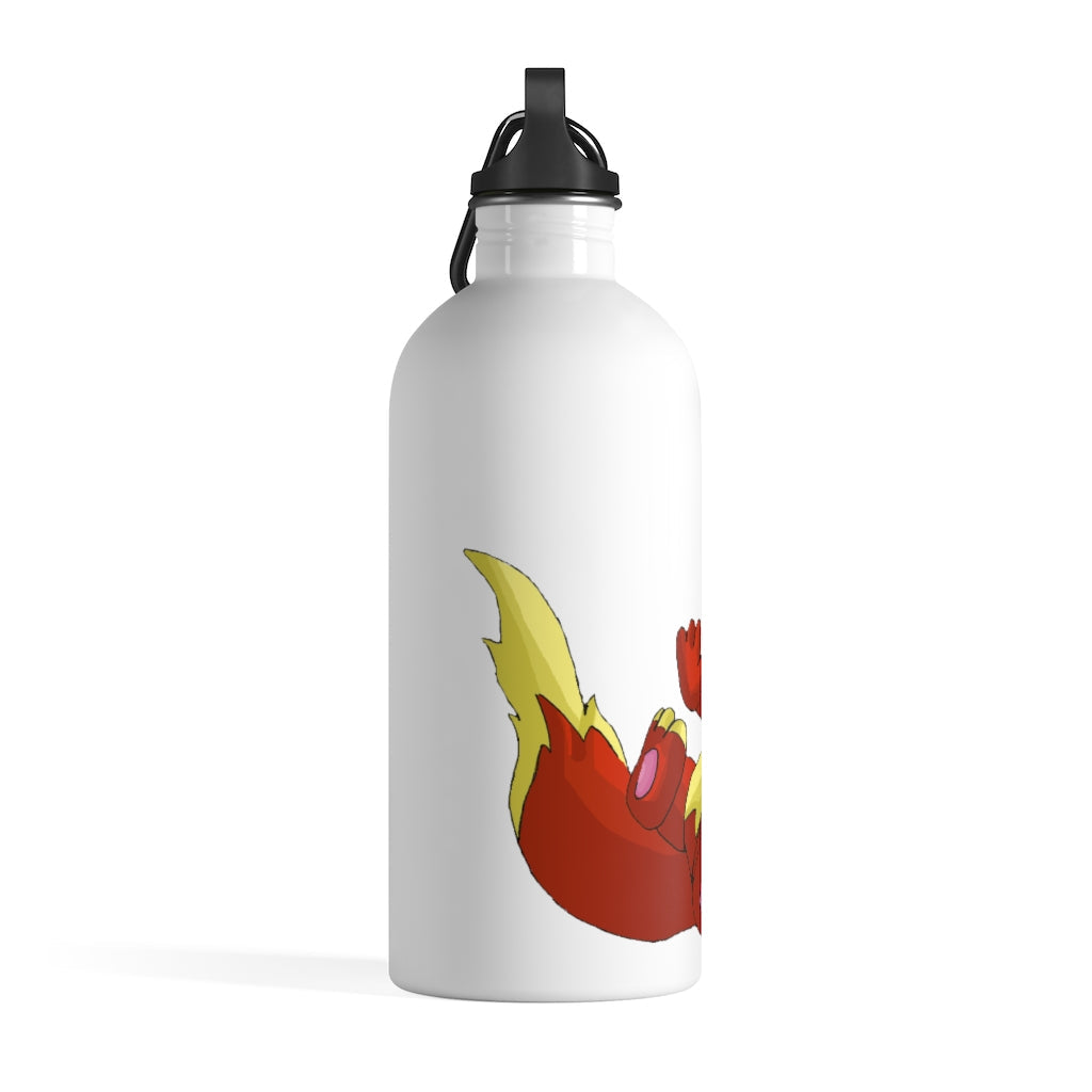 Blazeon Stainless Steel Water Bottle with a plastic screw top and carabiner, showcasing its sleek design and vibrant print.