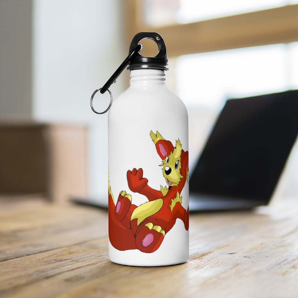 Blazeon Stainless Steel Water Bottle with a plastic screw top and carabiner, showcasing its sleek design and vibrant print.