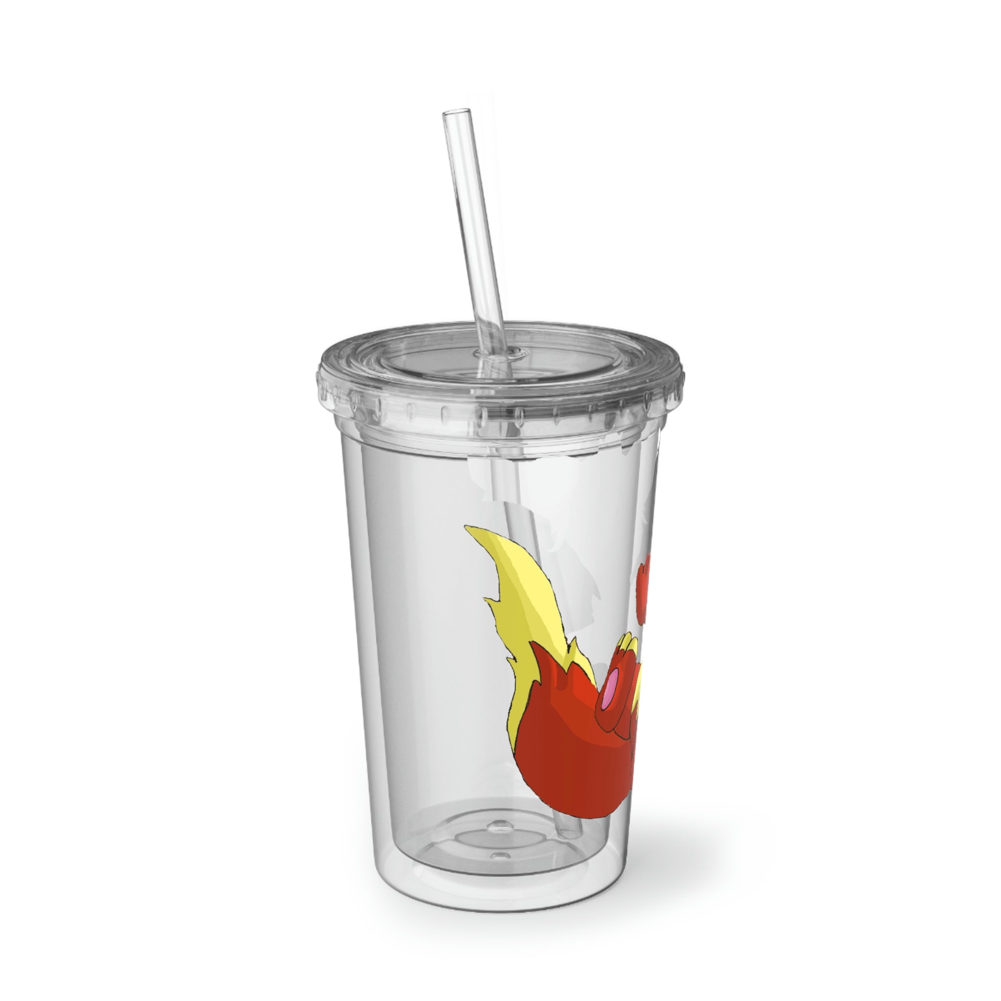 Blazeon Suave Acrylic Cup with double-wall insulation, featuring a vibrant custom design, plastic lid, and straw.