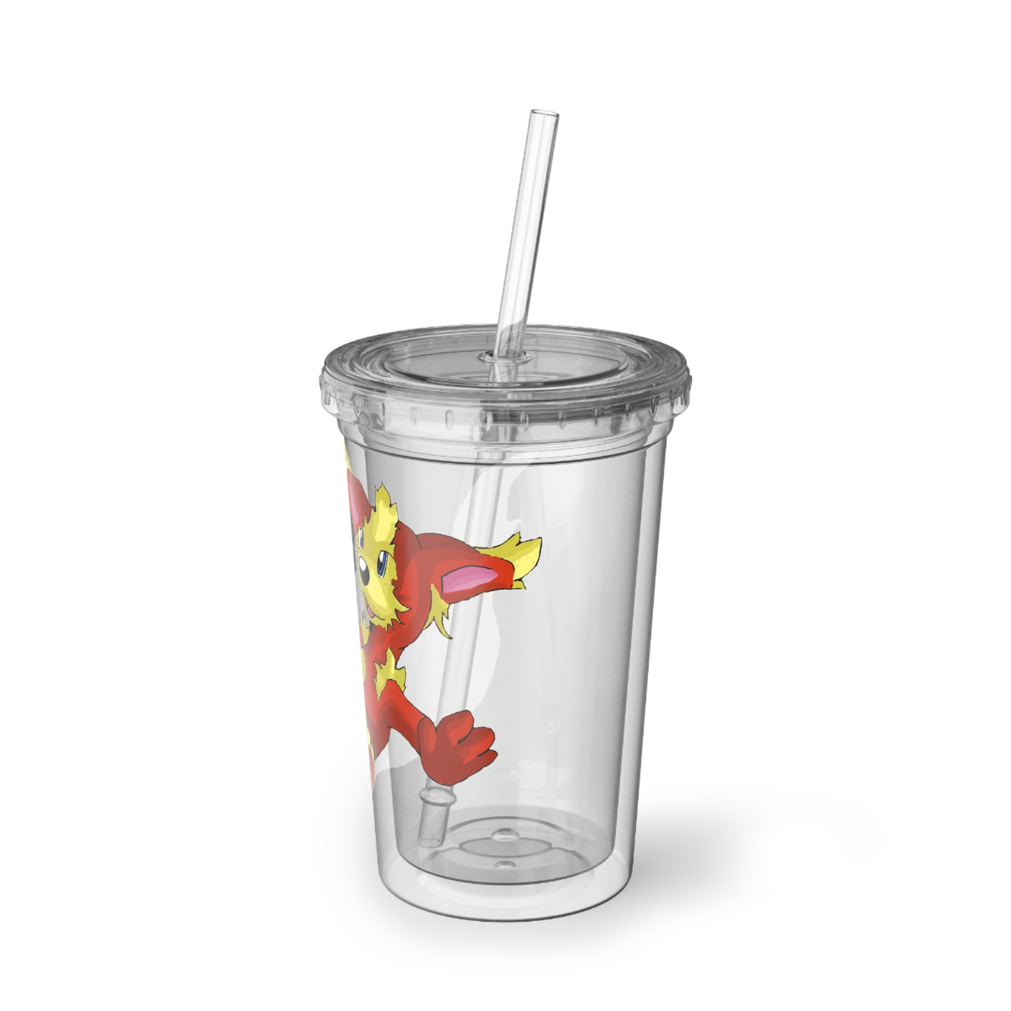 Blazeon Suave Acrylic Cup with double-wall insulation, featuring a vibrant custom design, plastic lid, and straw.