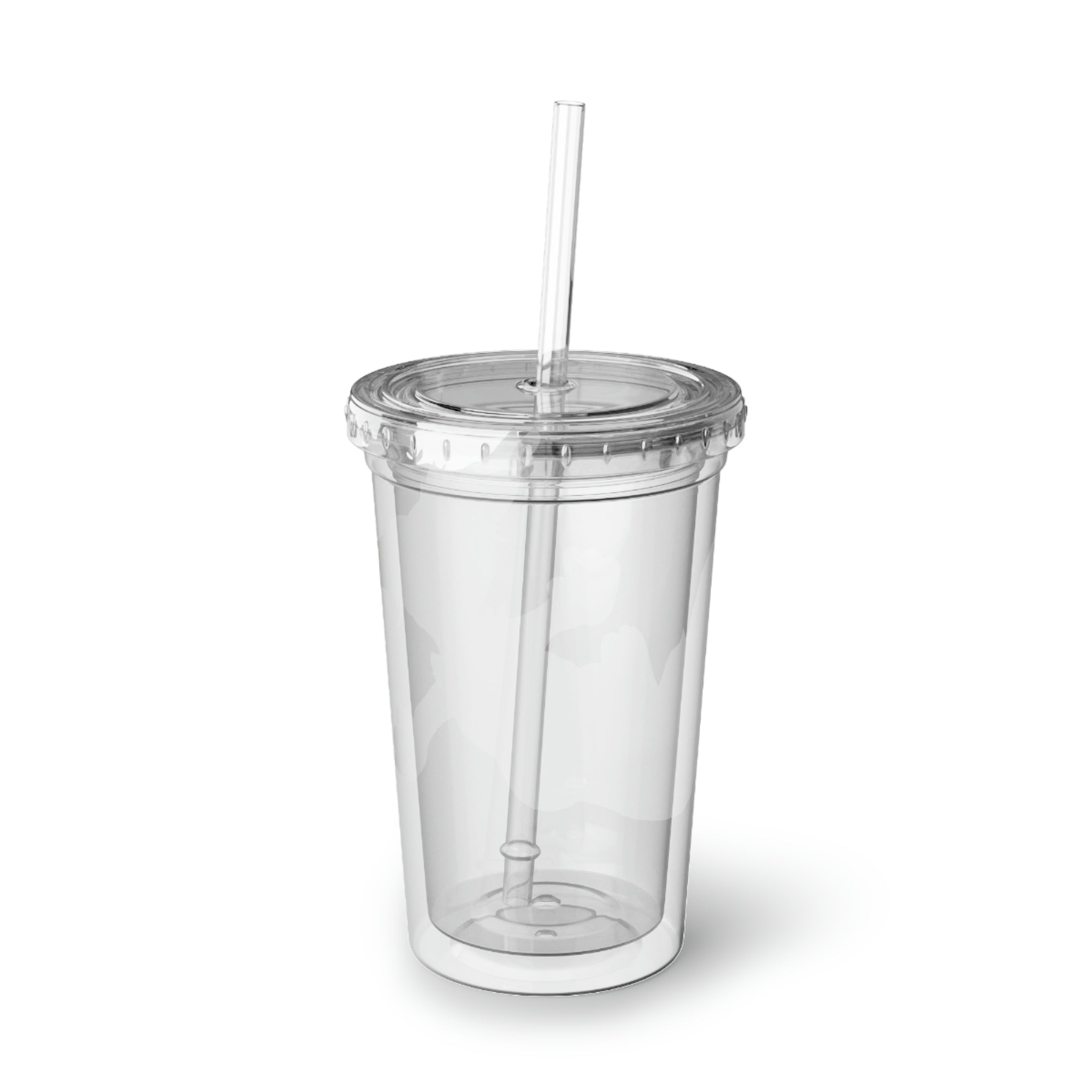 Blazeon Suave Acrylic Cup with double-wall insulation, featuring a vibrant custom design, plastic lid, and straw.