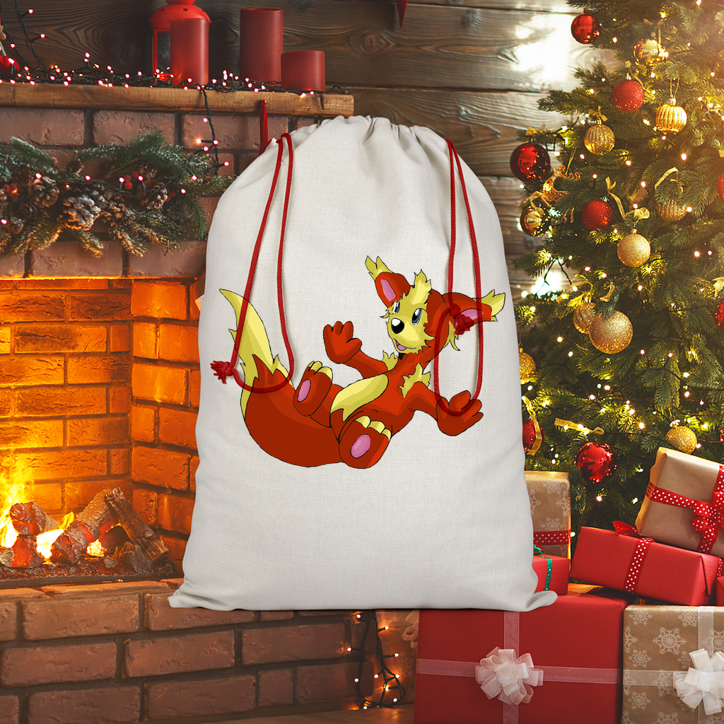 Blazeon Sublimation Linen Drawstring Sack with red drawstring, showcasing a stylish linen effect design, perfect for Christmas gifts and laundry.