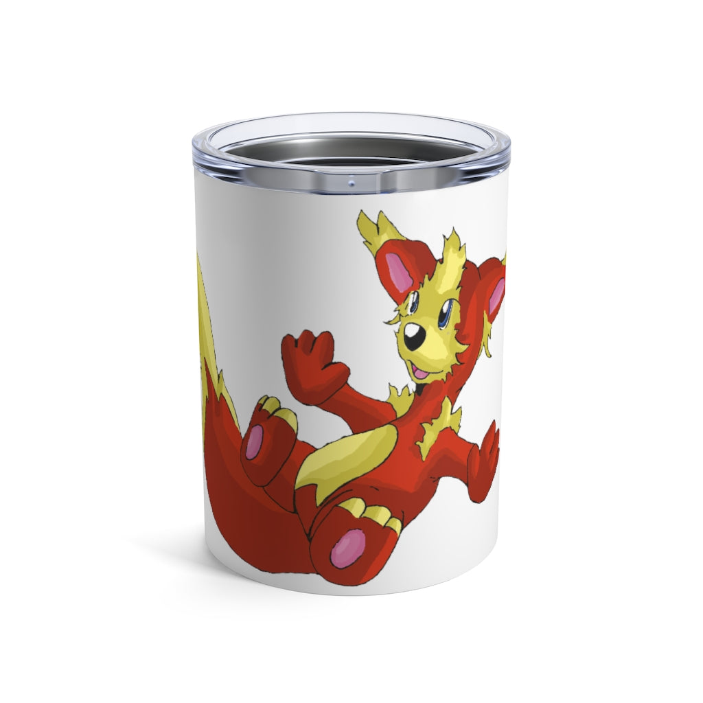 Blazeon Tumbler 10oz in stainless steel with a see-thru plastic lid, showcasing its sleek design and rounded corners.