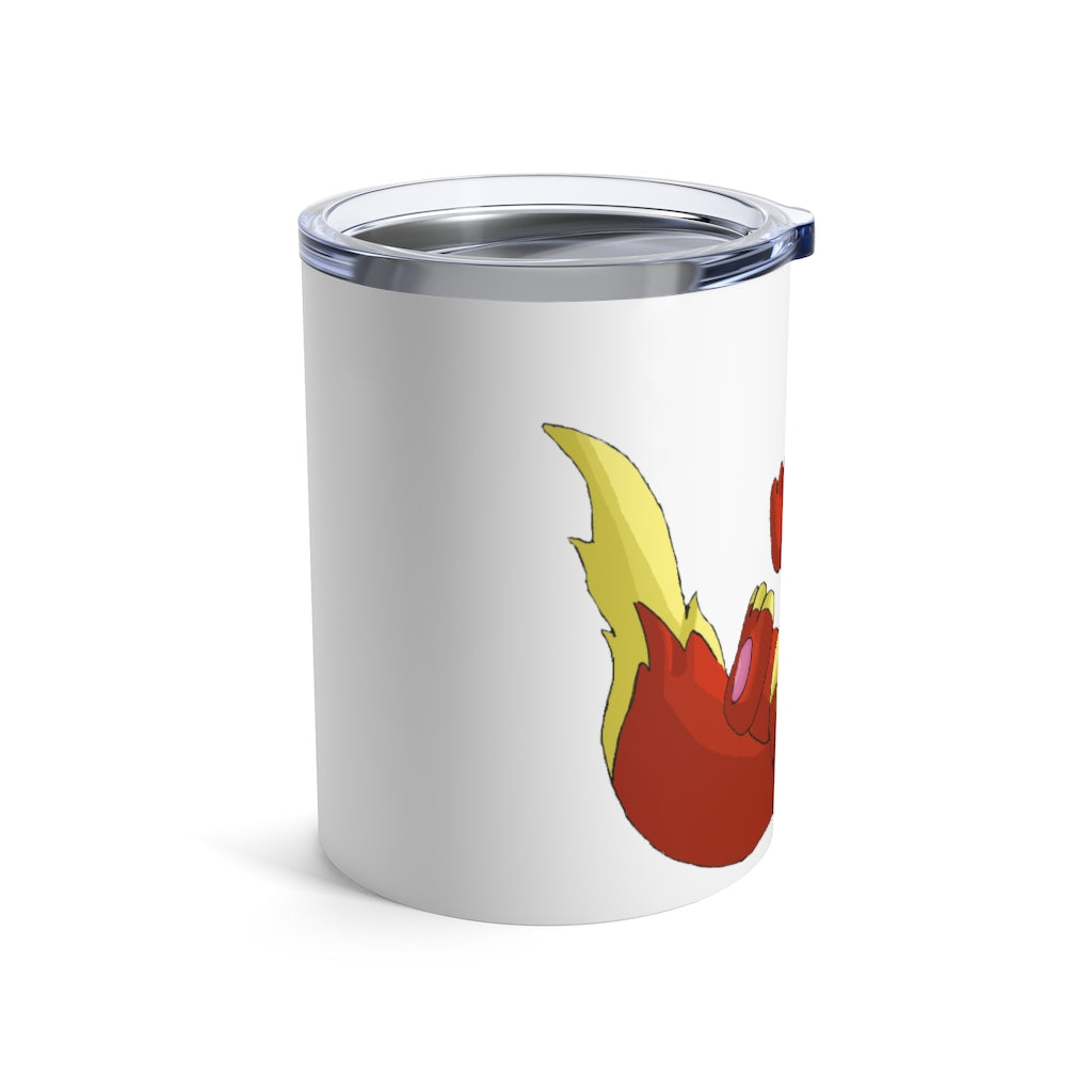 Blazeon Tumbler 10oz in stainless steel with a see-thru plastic lid, showcasing its sleek design and rounded corners.